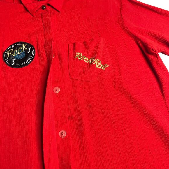 Vintage Niki & Danielle Top Womens 16 Red Rock N Roll Embroidered Pocket Gauze - Picture 8 of 16